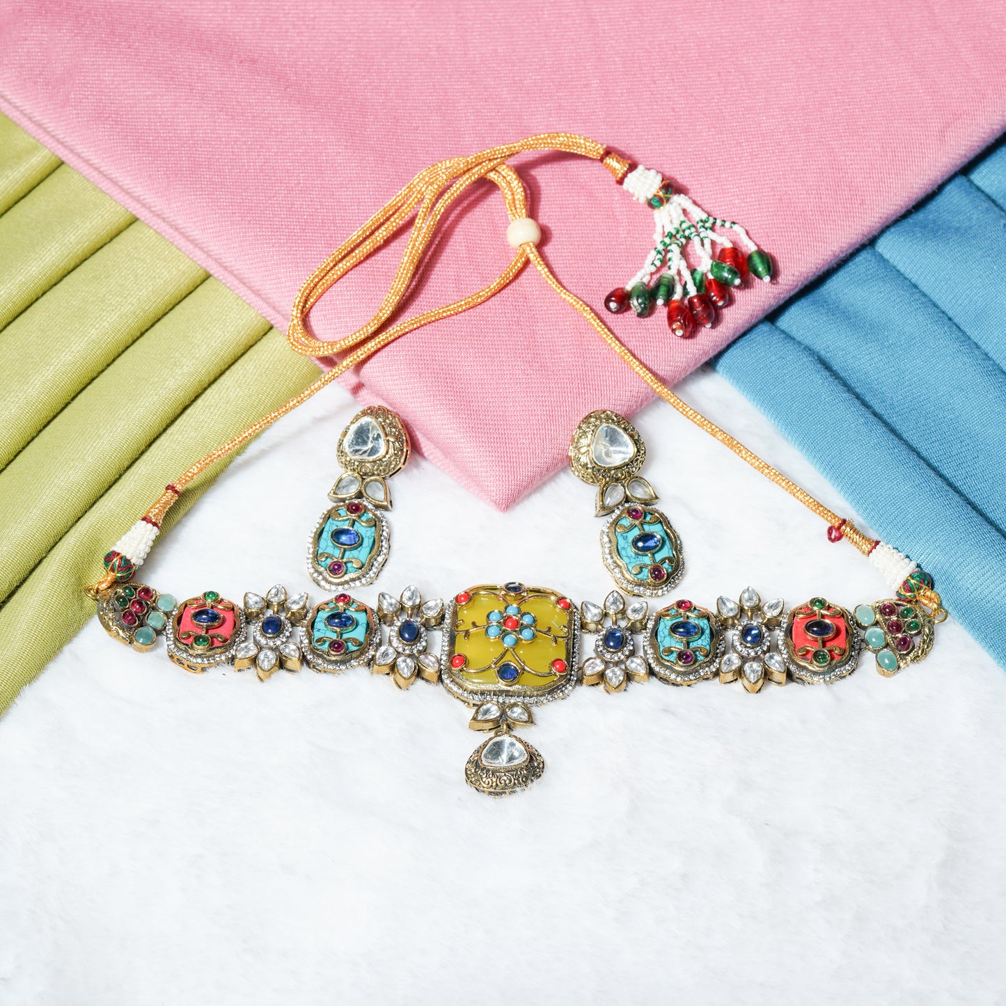 Navrangi Raas Choker Set Yellow