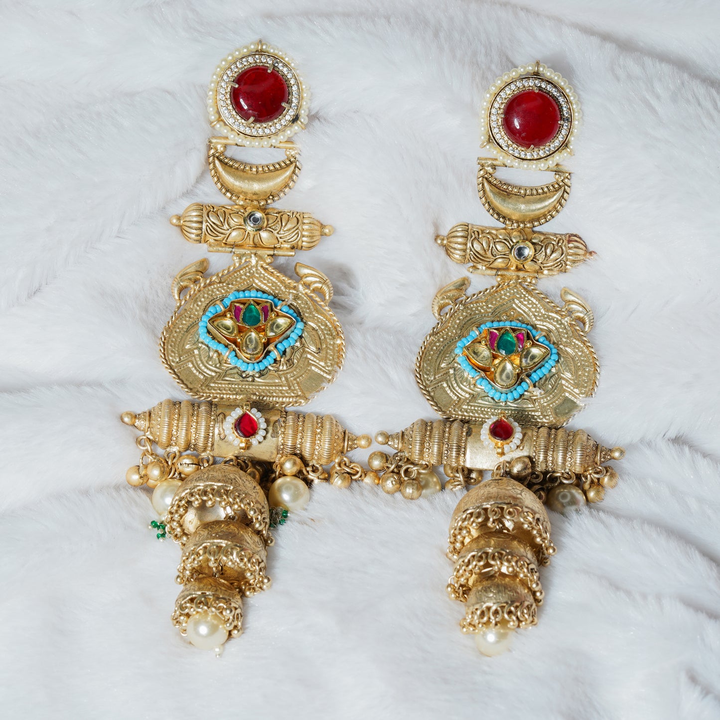 Temple Tale Jhumkas Teardrop Red