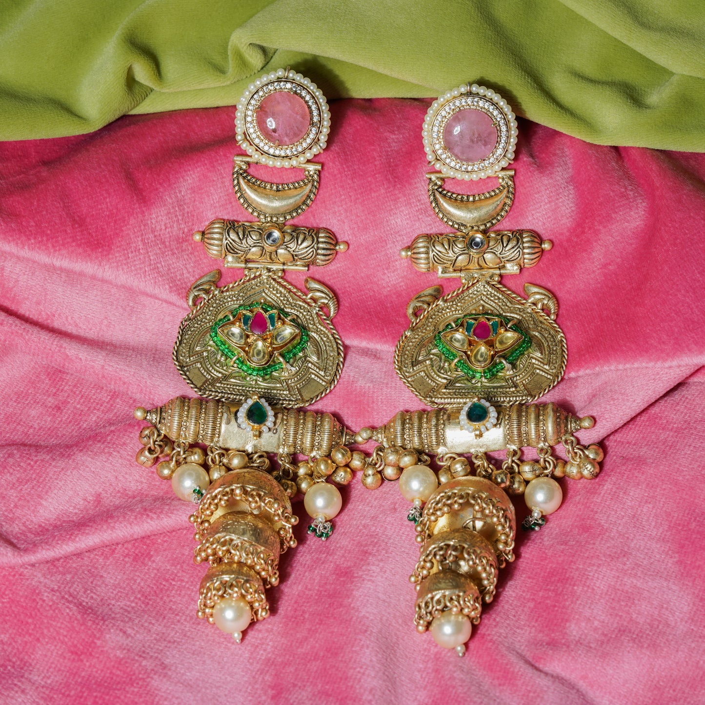 Temple Tale Jhumkas Teardrop Pink Hue