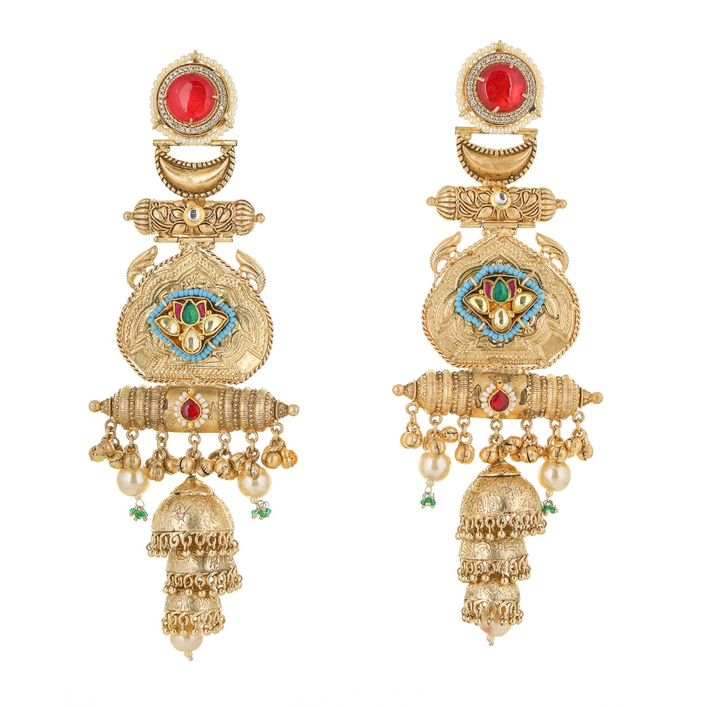 Temple Tale Jhumkas Teardrop Red