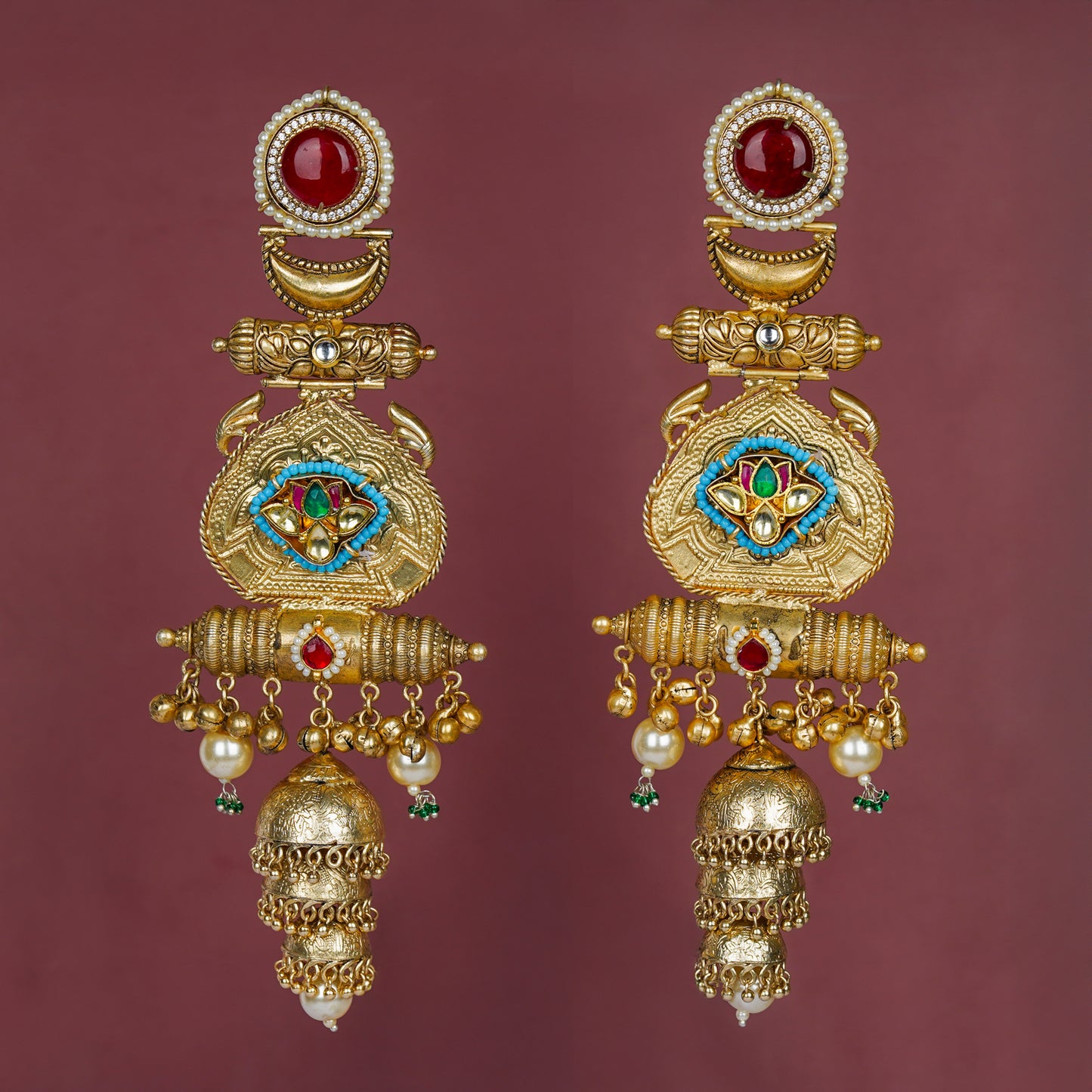 Temple Tale Jhumkas Teardrop Red