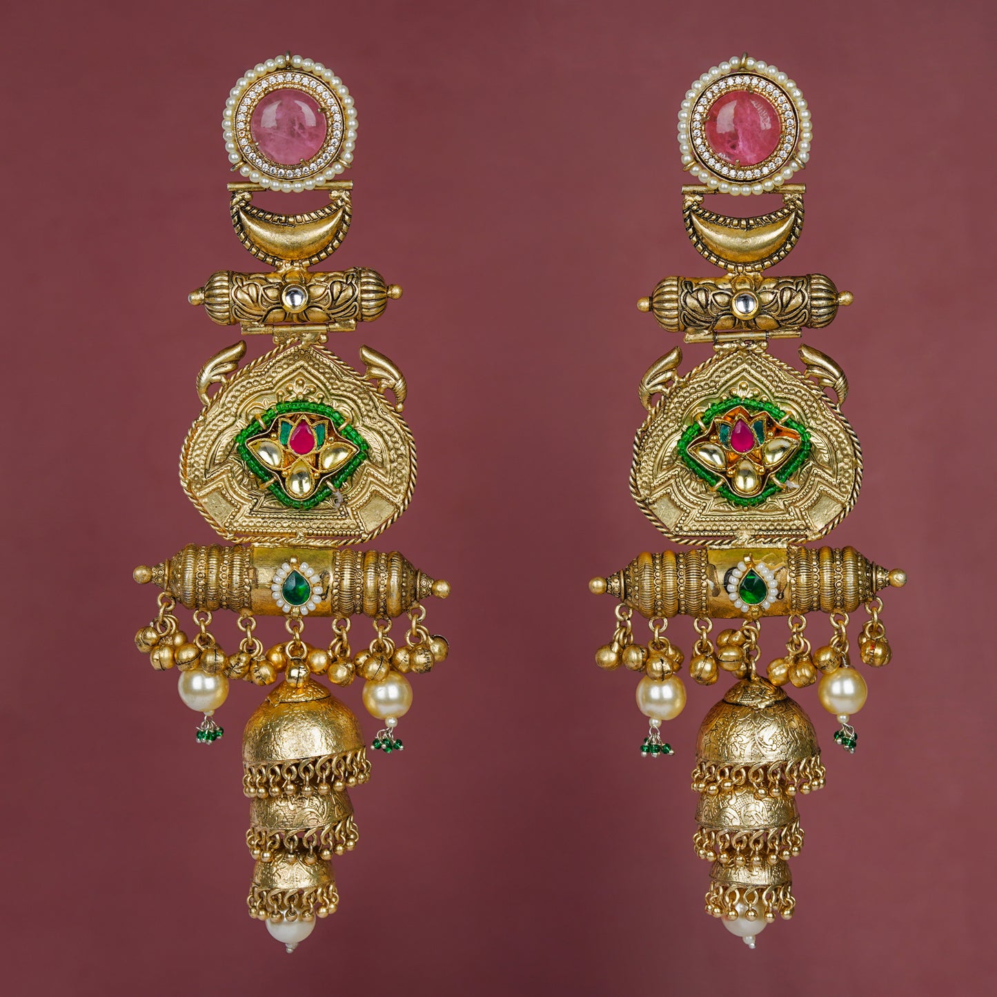 Temple Tale Jhumkas Teardrop Pink Hue