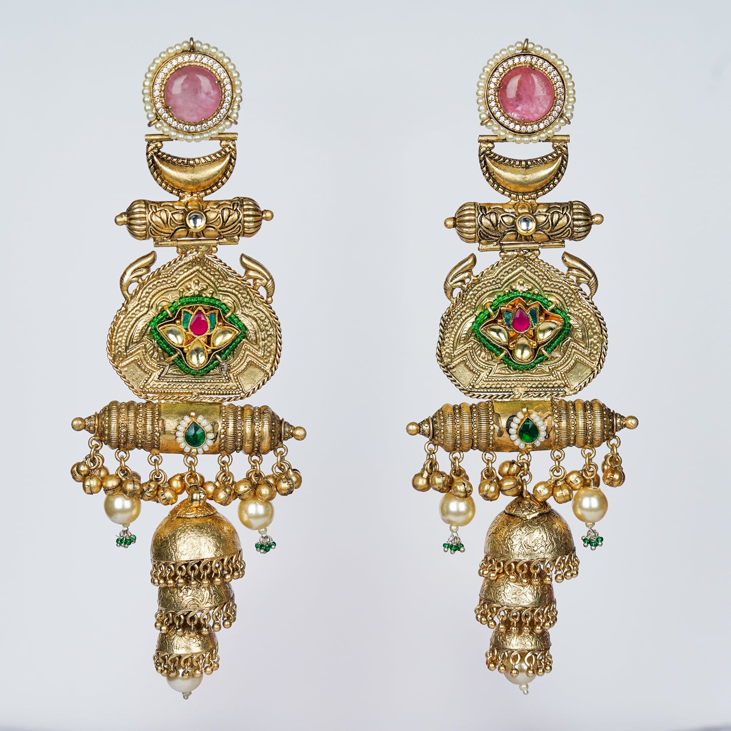 Temple Tale Jhumkas Teardrop Pink Hue