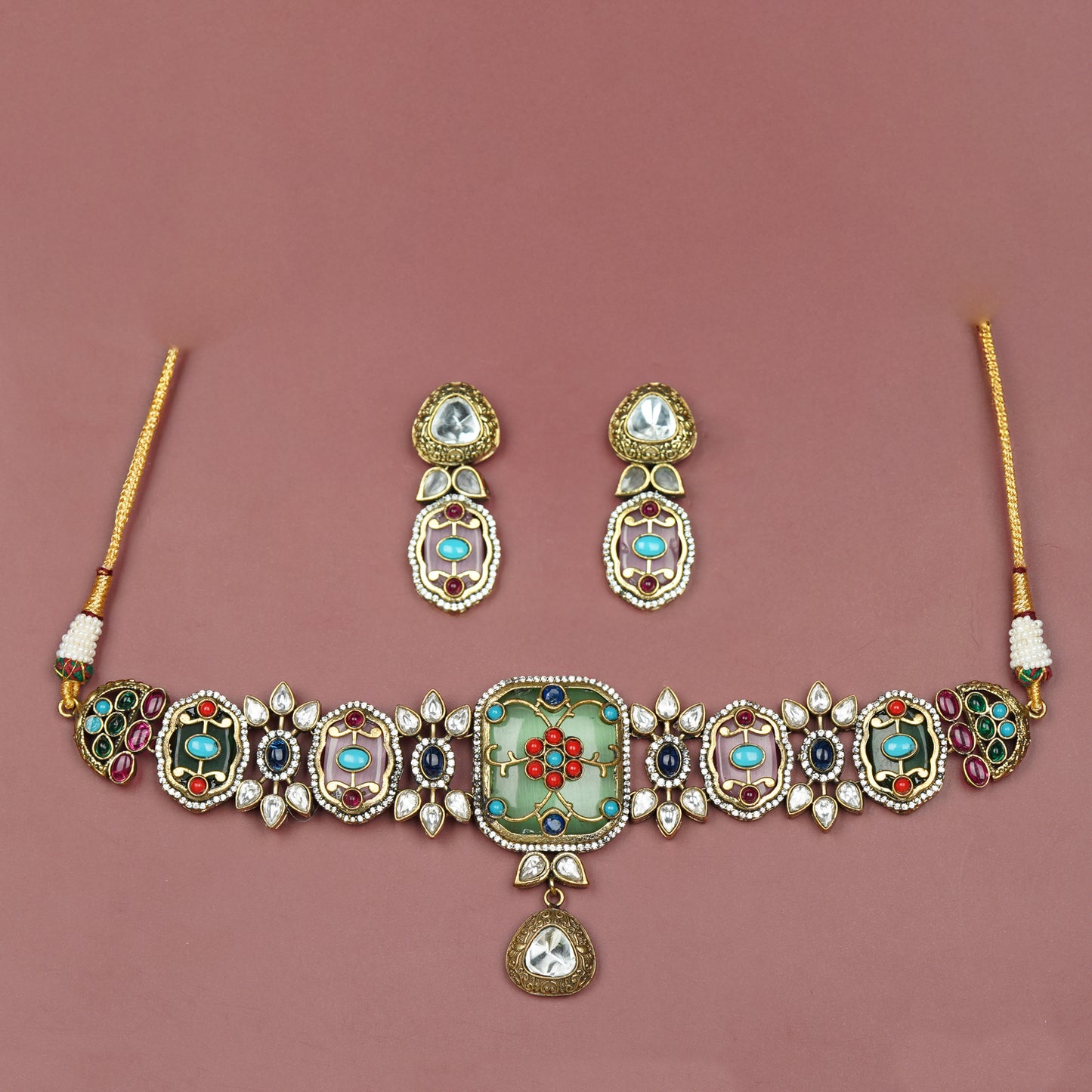 Navrangi Raas Choker Set Green