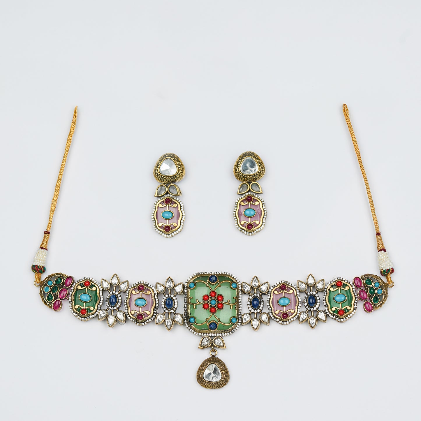 Navrangi Raas Choker Set Green