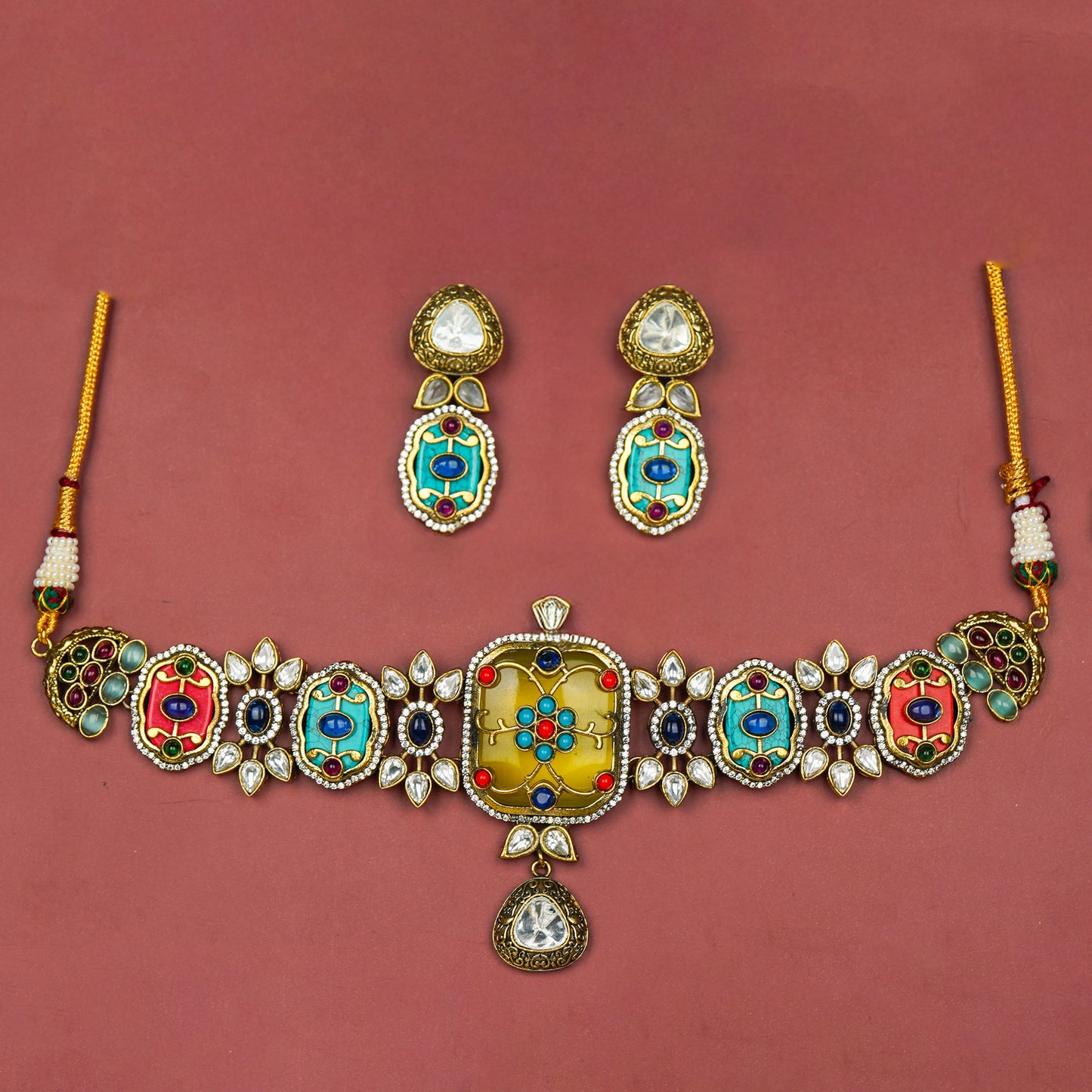 Navrangi Raas Choker Set Yellow