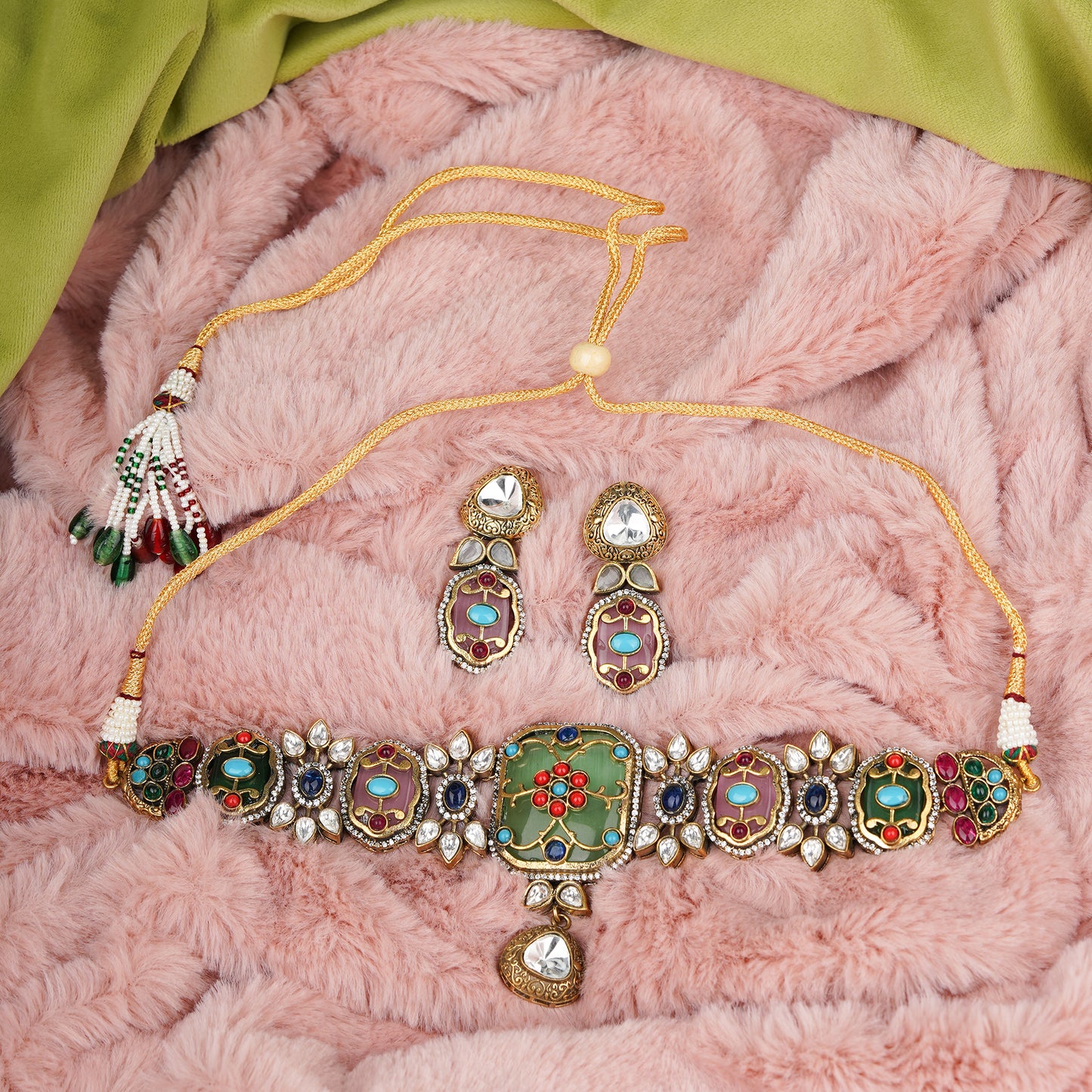 Navrangi Raas Choker Set Green