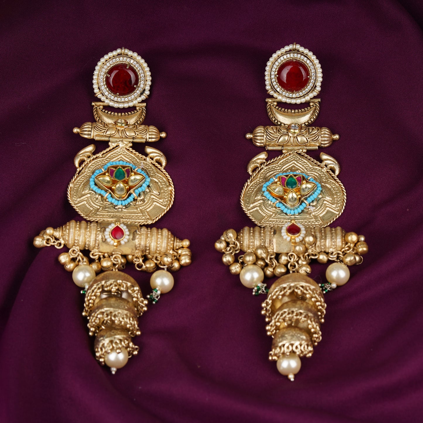 Temple Tale Jhumkas Teardrop Red