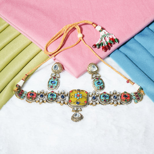 Navrangi Raas Choker Set Yellow