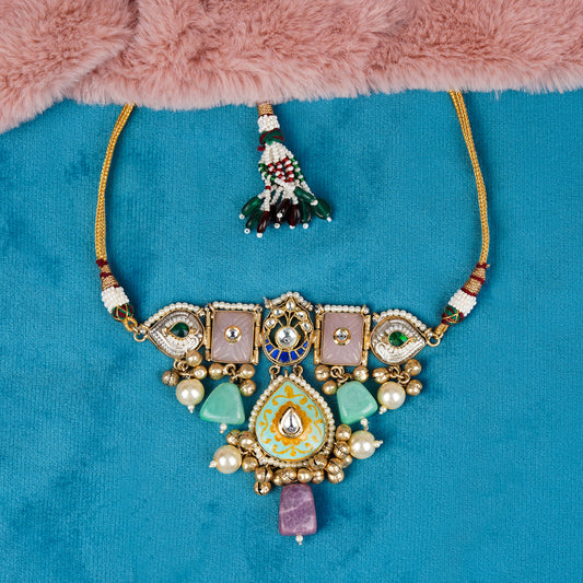 Heer Mahal Kundan Necklace Lime