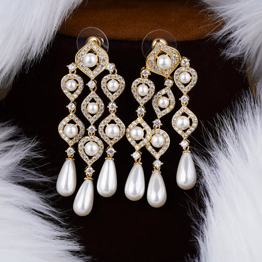 Pearl Cascade Statement Earrings Gold