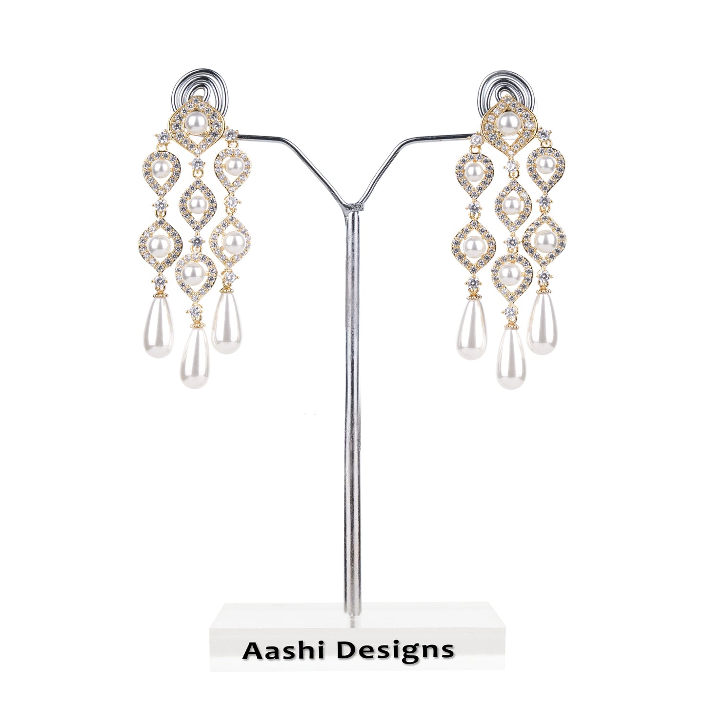 Pearl Cascade Statement Earrings Gold