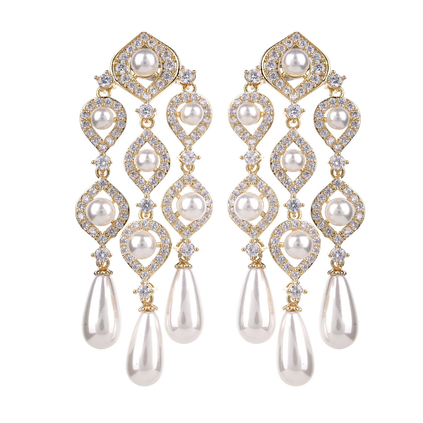 Pearl Cascade Statement Earrings Gold