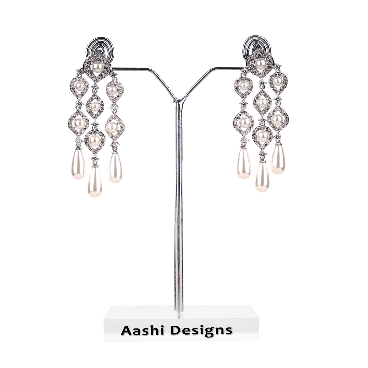 Pearl Cascade Statement Earrings Silver
