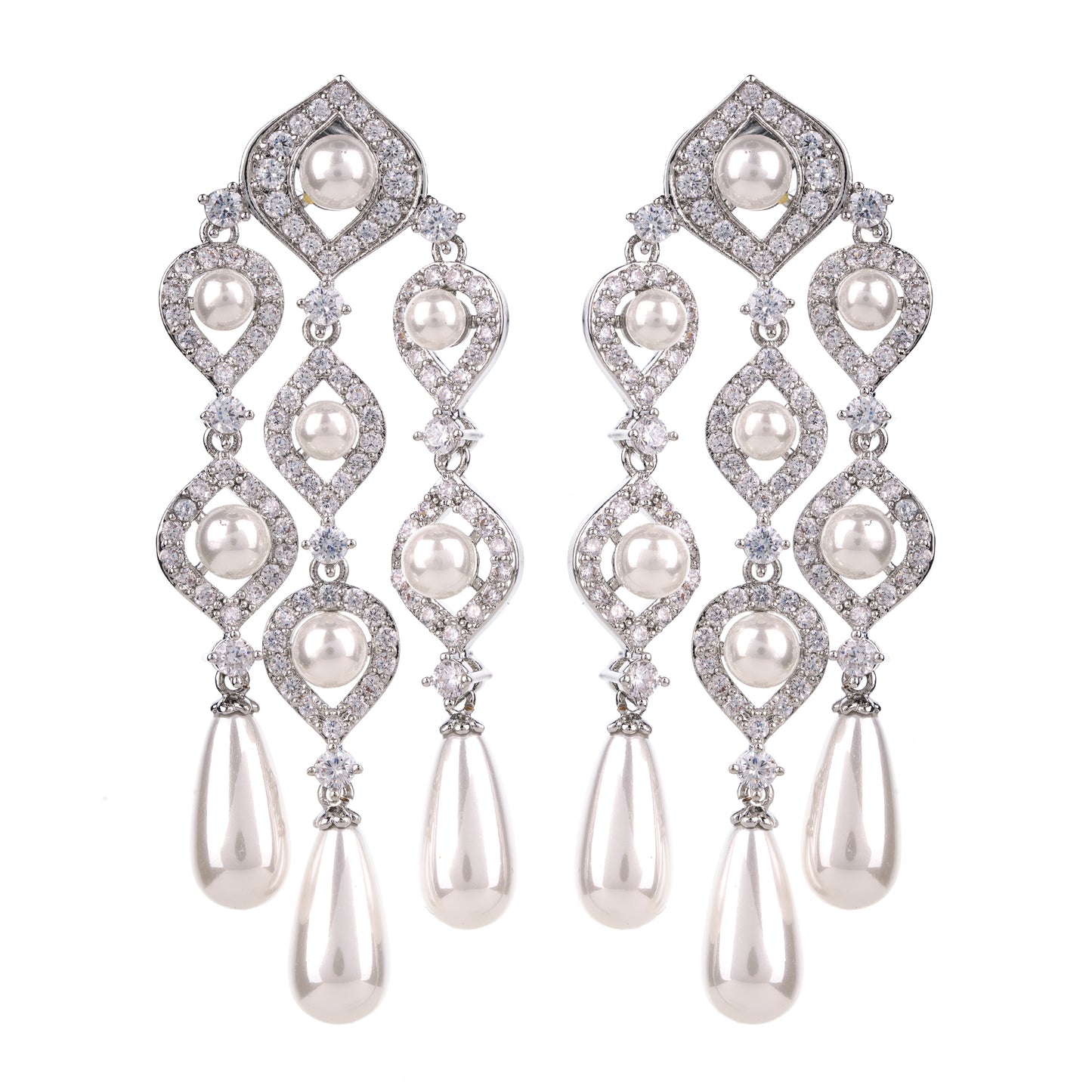 Pearl Cascade Statement Earrings Silver