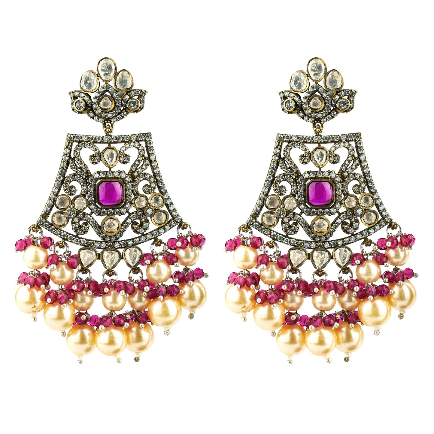 Shanadar Pearl Ruby Red Kundan Set