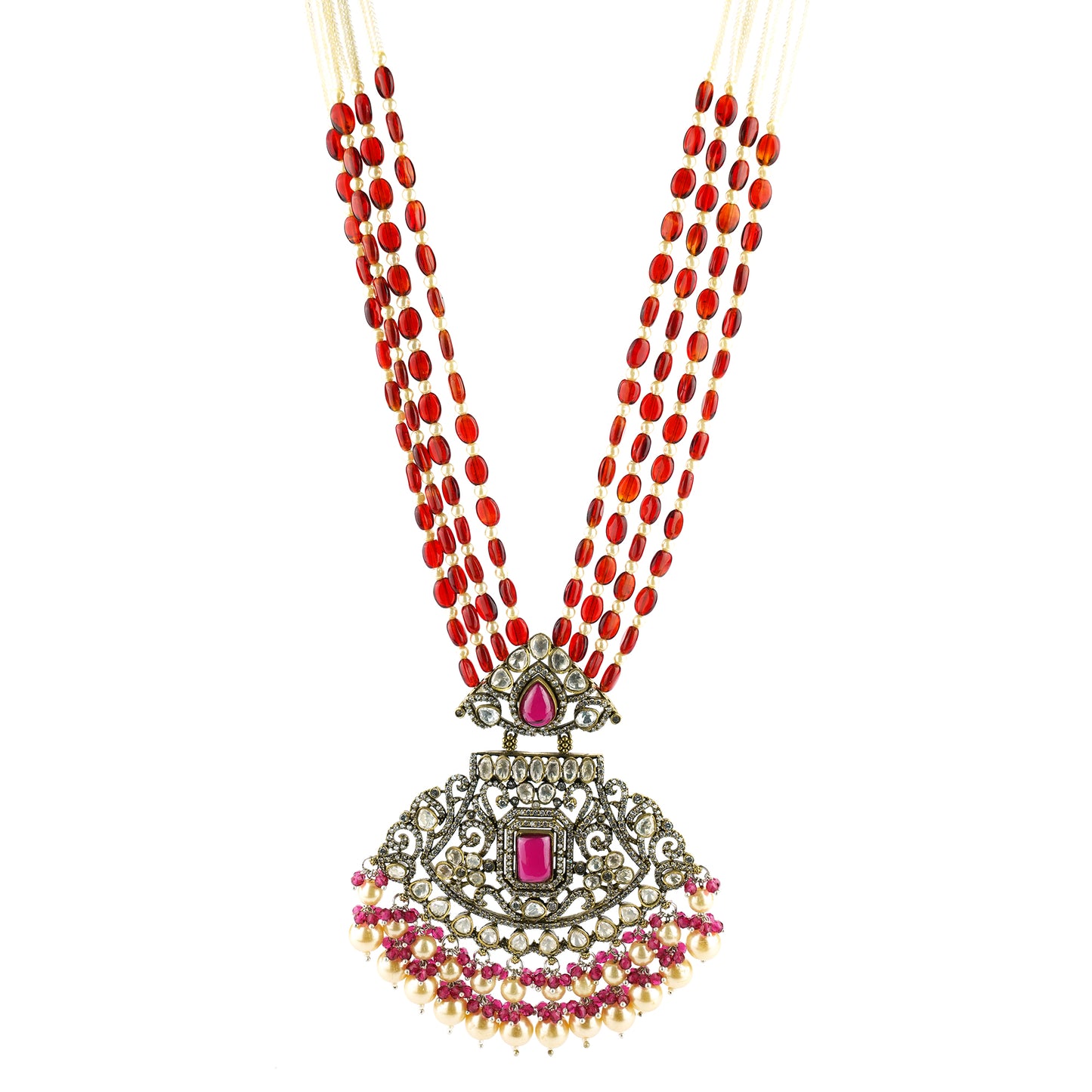 Shanadar Pearl Ruby Red Kundan Set