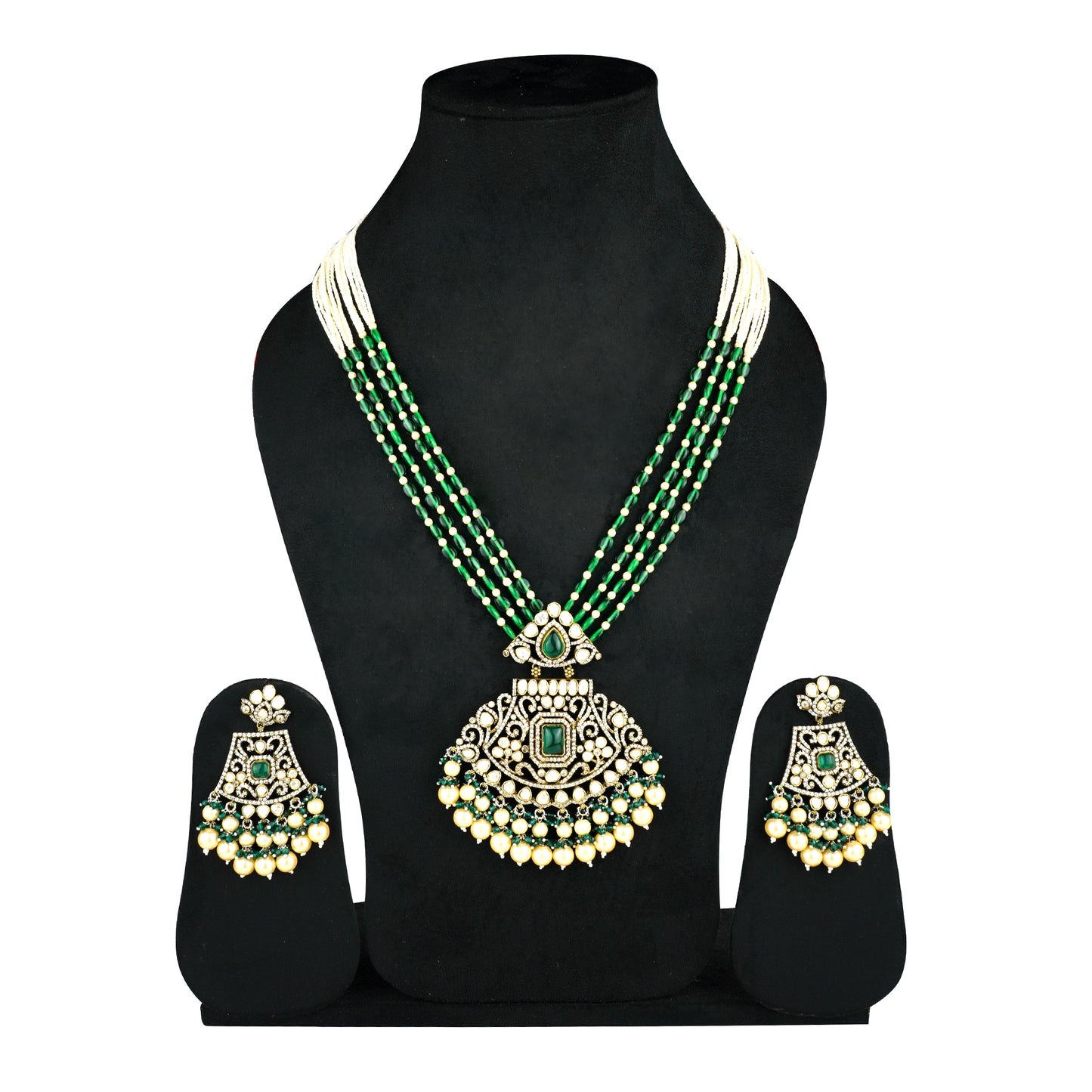 Shanadar Green Kundan Set